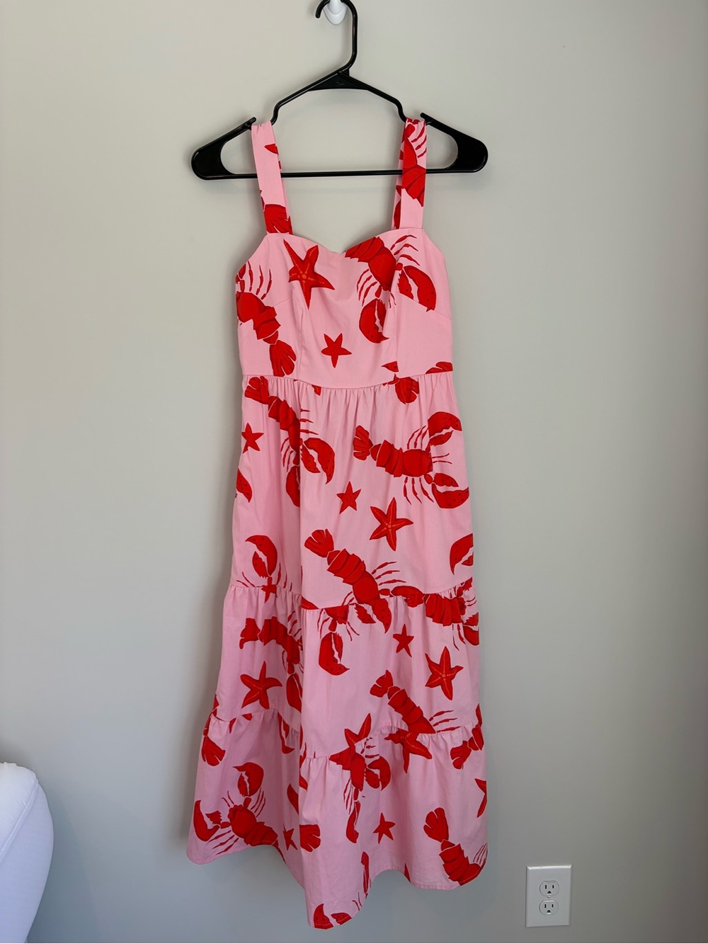 J.CREW PINK RED LOBSTER PRINT SQUARENECK MIDI DRESS BR823